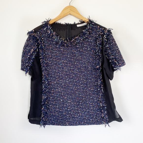 FRNCH Paris Wool Blend Frayed Tweed Top Large - Picture 1 of 8